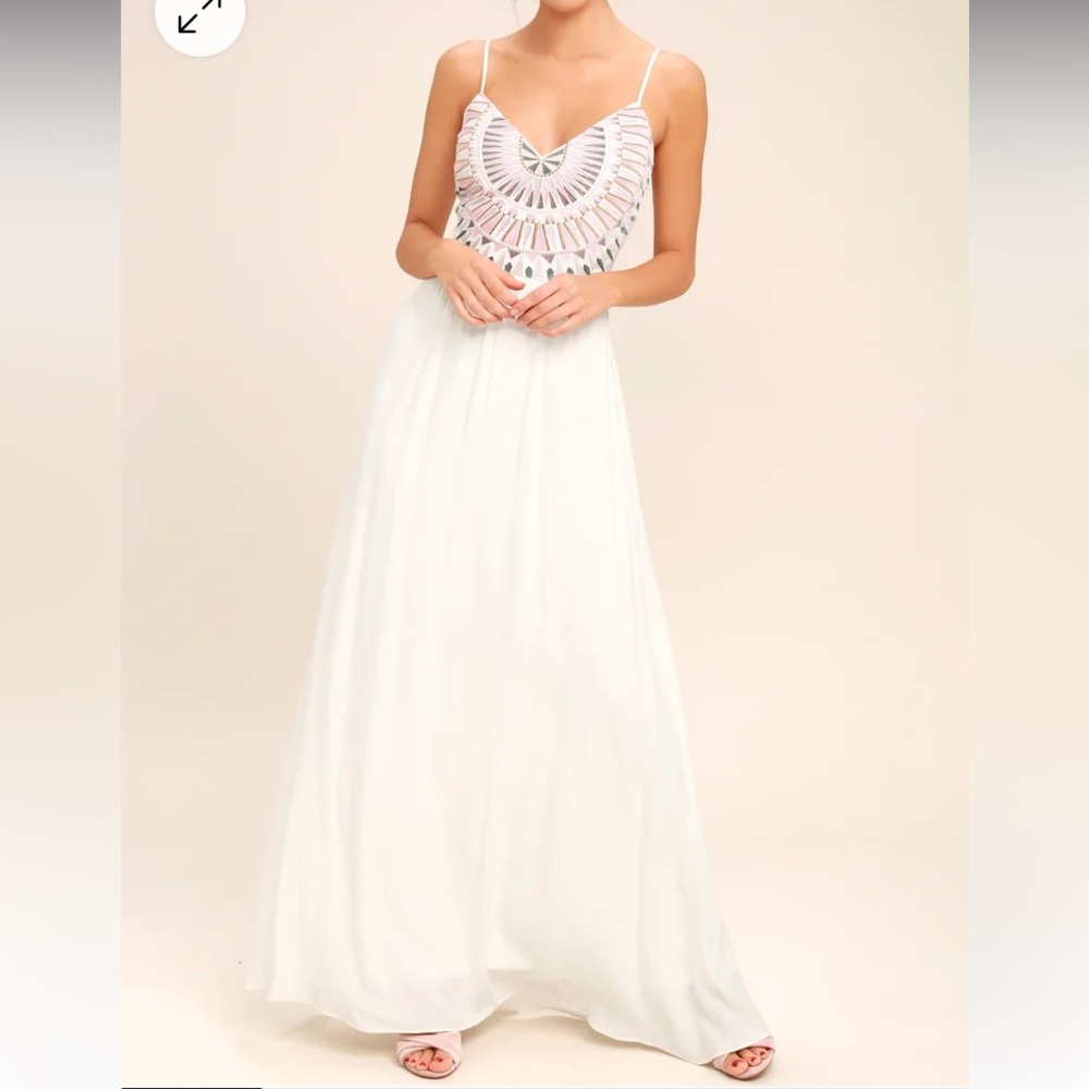 Lulus Ascension Island White Embroidered Maxi Dress